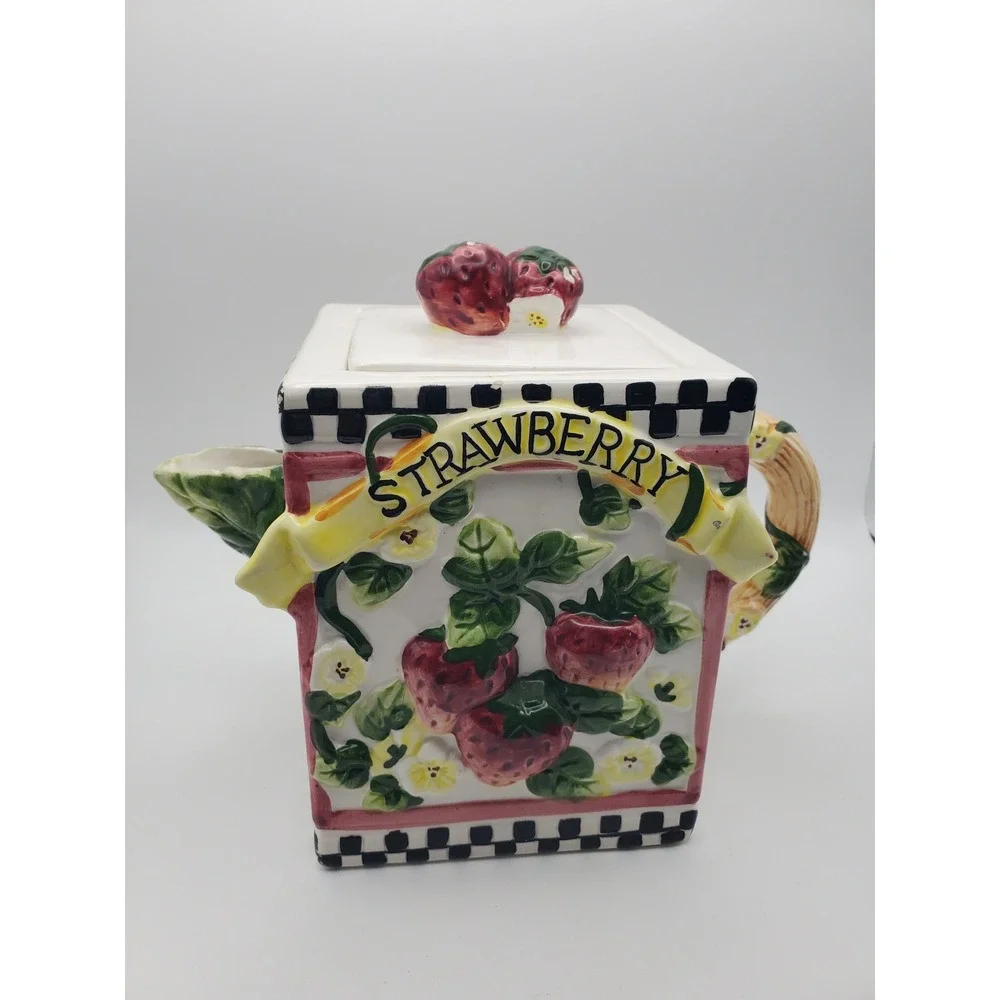 Vintage Vigor Int Square Country Ceramic Strawberry Teapot